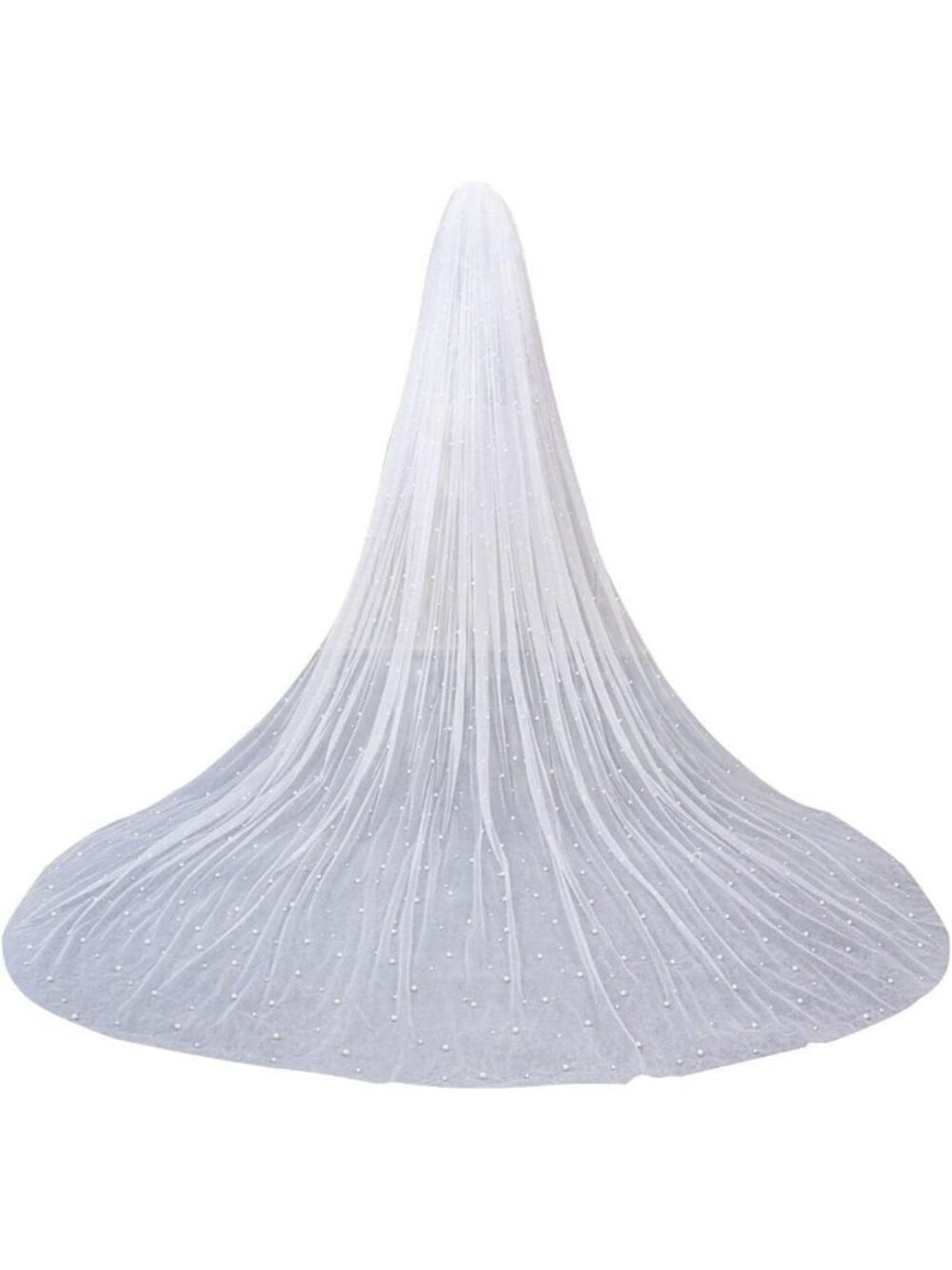 Long Cathedral Pearl Wedding Bridal Veil with Metal Comb - Elegant Bridal